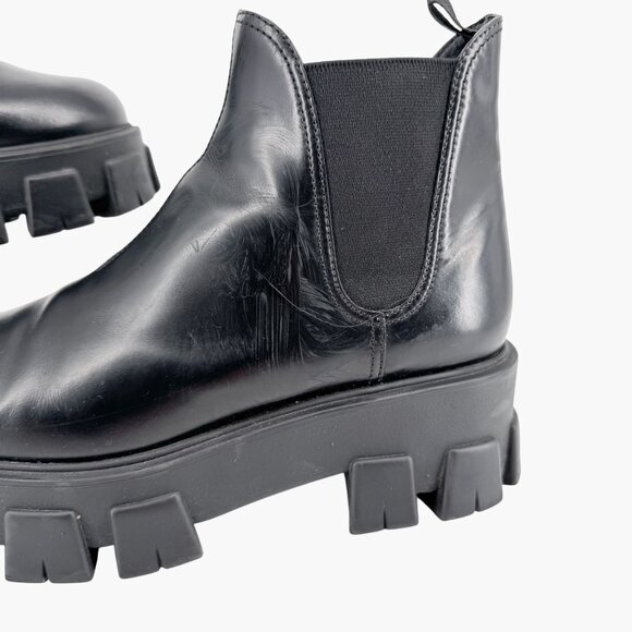Prada Monolith Chelsea Ankle Boots Size 41 US 11 Black Leather Lug Sole Combat - Picture 8 of 15
